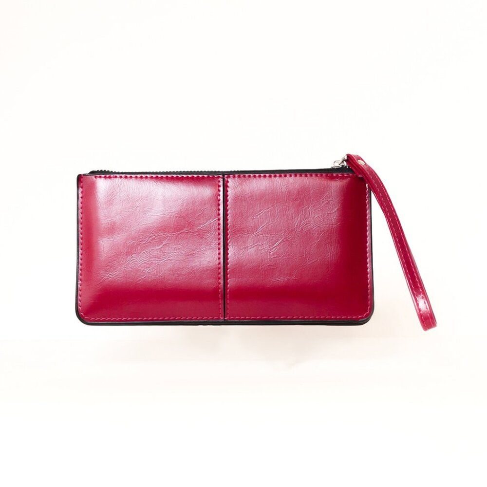 Versatile Red PU Leather Wristlet Clutch Wallet